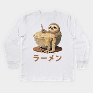 Cute Ramen Noodles Sloth - Vintage Style Design Kids Long Sleeve T-Shirt